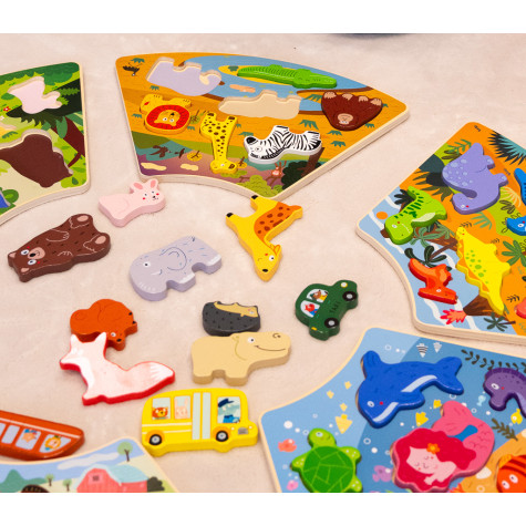 2Kids Toys Dřevěné puzzle Kruh propojitelné 6 v 1 ~ 4