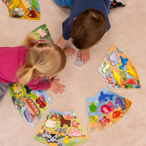 2Kids Toys Dřevěné puzzle Kruh propojitelné 6 v 1 ~ 5
