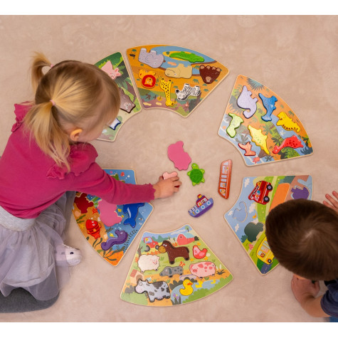 2Kids Toys Dřevěné puzzle Kruh propojitelné 6 v 1 ~ 6