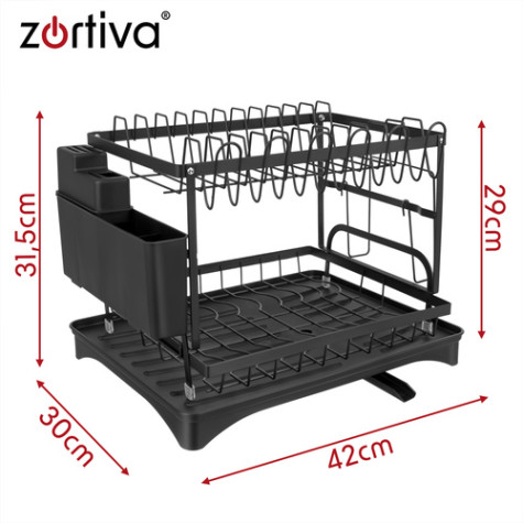 Dvoupatrový odkapávač na nádobí černý Zortiva 28378 ~ 8