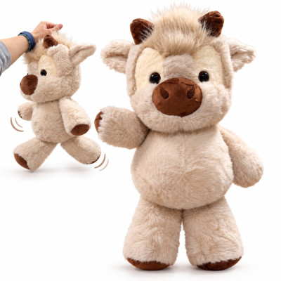Plyšová běhající kravička 60 cm Highland Running Cow XL - béžová