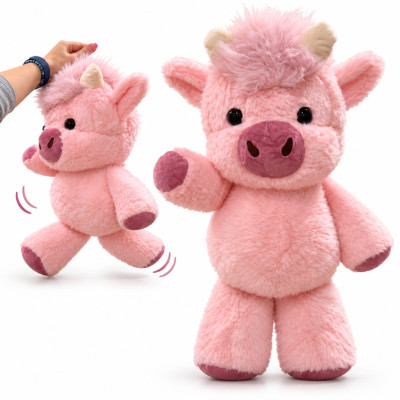 Plyšová běhající kravička 60 cm Highland Running Cow XL - růžová