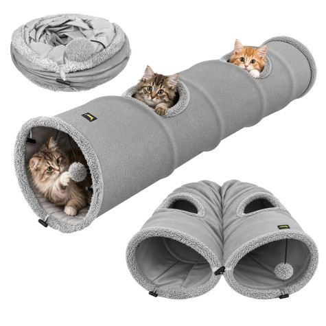 Plyšový interaktivní tunel pro kočky šedý 120cm Purlov 28241 ~ 1
