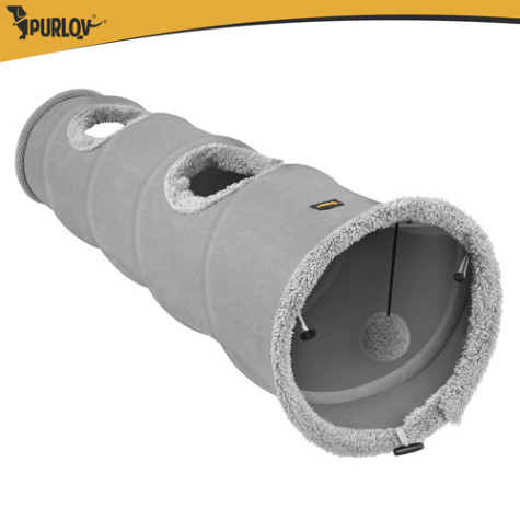 Plyšový interaktivní tunel pro kočky šedý 120cm Purlov 28241 ~ 3