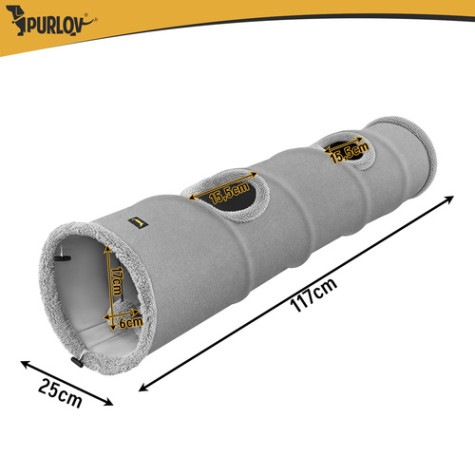 Plyšový interaktivní tunel pro kočky šedý 120cm Purlov 28241 ~ 8