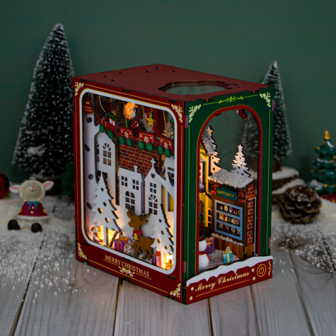 2Kids Toys 3D skládačka Zarážka na knihy Miniatura domečku Bílé Vánoce ~ 4