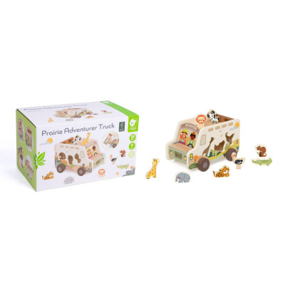 Teddies Auto safari vkládačka dřevěné 9ks 18m+