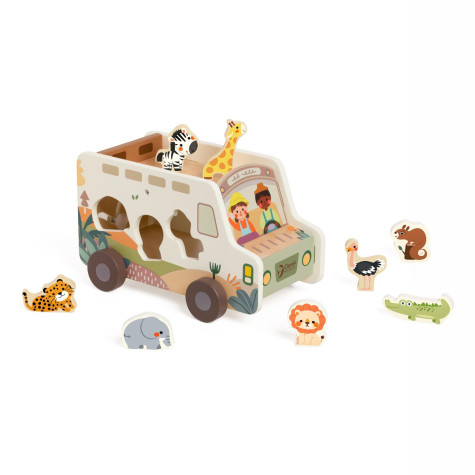 Teddies Auto safari vkládačka dřevěné 9ks 18m+ ~ 3