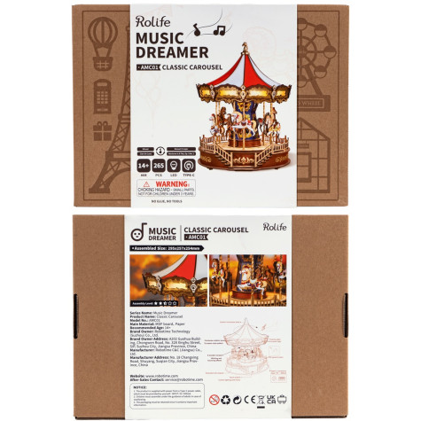 RoboTime 3D dřevěná skládačka hrací skříňky Klasický kolotoč ~ 2