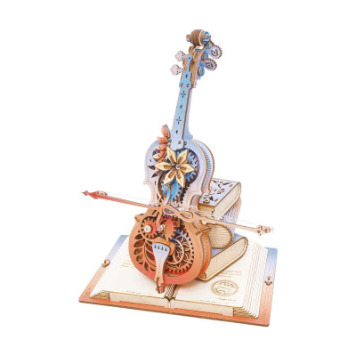 RoboTime 3D dřevěná skládačka hrací skříňky Kouzelné violoncello barevné (mechanický pohon
