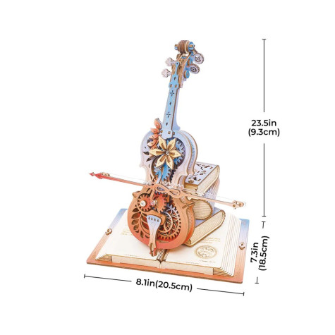 RoboTime 3D dřevěná skládačka hrací skříňky Kouzelné violoncello barevné (mechanický pohon ~ 2