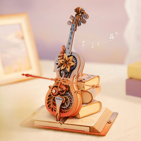 RoboTime 3D dřevěná skládačka hrací skříňky Kouzelné violoncello barevné (mechanický pohon ~ 4