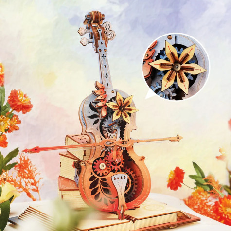 RoboTime 3D dřevěná skládačka hrací skříňky Kouzelné violoncello barevné (mechanický pohon ~ 5