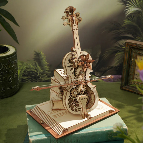 RoboTime 3D dřevěná skládačka hrací skříňky Kouzelné violoncello barevné (mechanický pohon ~ 6