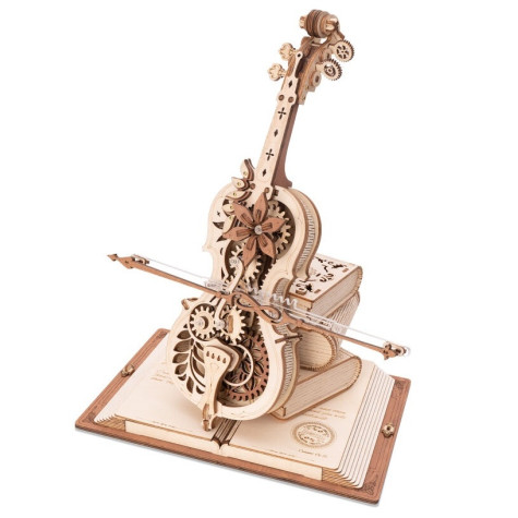 RoboTime 3D dřevěná skládačka hrací skříňky Kouzelné violoncello (mechanický pohon) ~ 1