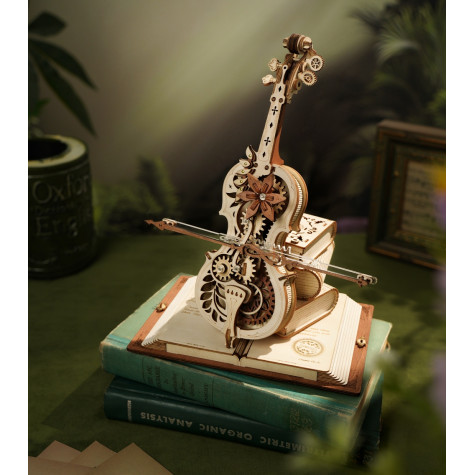 RoboTime 3D dřevěná skládačka hrací skříňky Kouzelné violoncello (mechanický pohon) ~ 3