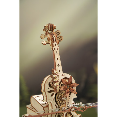 RoboTime 3D dřevěná skládačka hrací skříňky Kouzelné violoncello (mechanický pohon) ~ 4