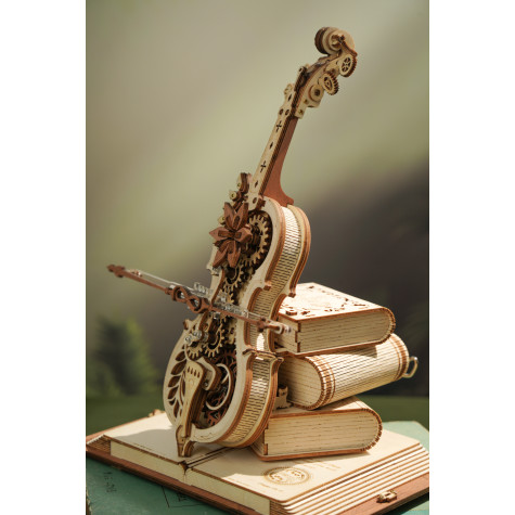 RoboTime 3D dřevěná skládačka hrací skříňky Kouzelné violoncello (mechanický pohon) ~ 5