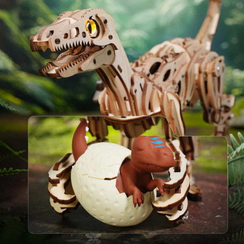 RoboTime 3D dřevěná mechanická skládačka Velociraptor ~ 5