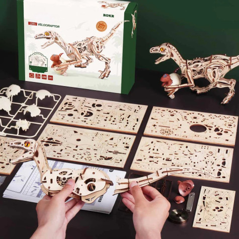 RoboTime 3D dřevěná mechanická skládačka Velociraptor ~ 6