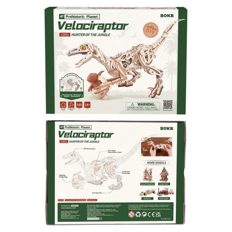 RoboTime 3D dřevěná mechanická skládačka Velociraptor ~ 8