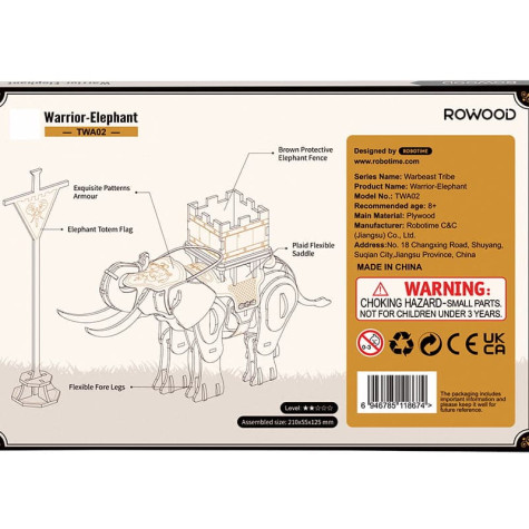 RoboTime 3D dřevěná skládačka Bojovný slon ~ 4