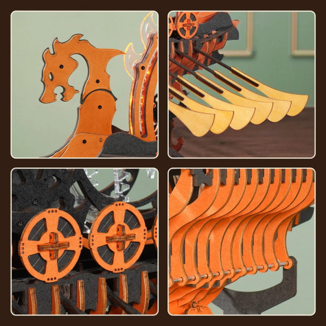 RoboTime 3D dřevěná skládačka Vikinská dračí loď ~ 4