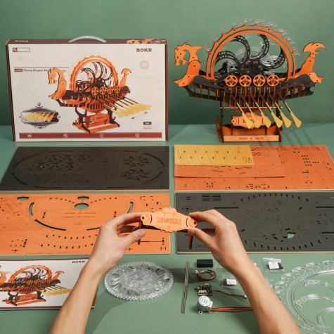 RoboTime 3D dřevěná skládačka Vikinská dračí loď ~ 5