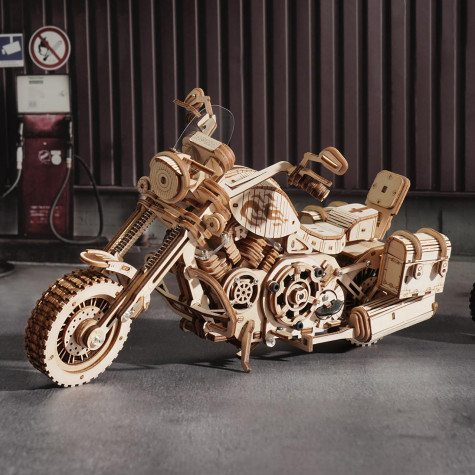 RoboTime 3D dřevěná mechanická skládačka Motorka Cruiser ~ 7