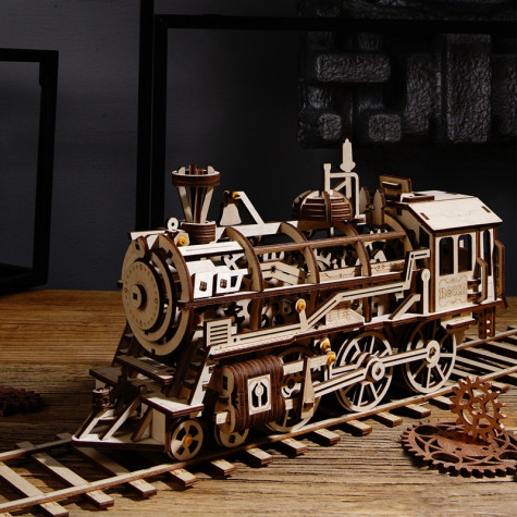 RoboTime 3D dřevěná mechanická skládačka Parní lokomotiva ~ 3