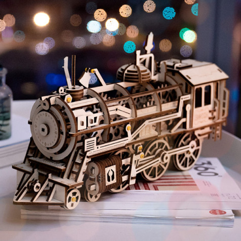 RoboTime 3D dřevěná mechanická skládačka Parní lokomotiva ~ 7