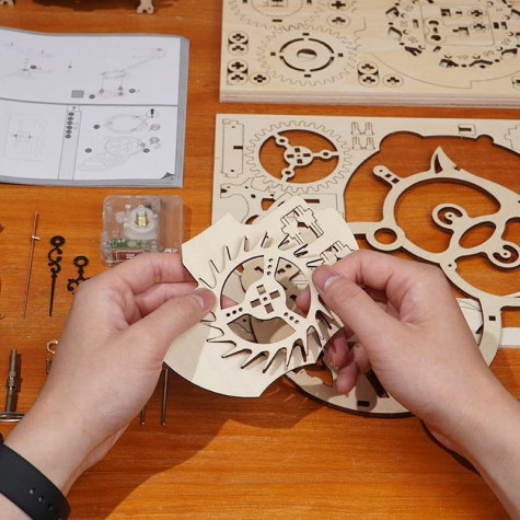 RoboTime 3D dřevěná mechanická skládačka Soví hodiny ~ 4