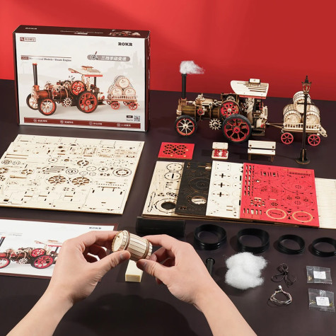 RoboTime 3D dřevěná mechanická skládačka Parní stroj ~ 8