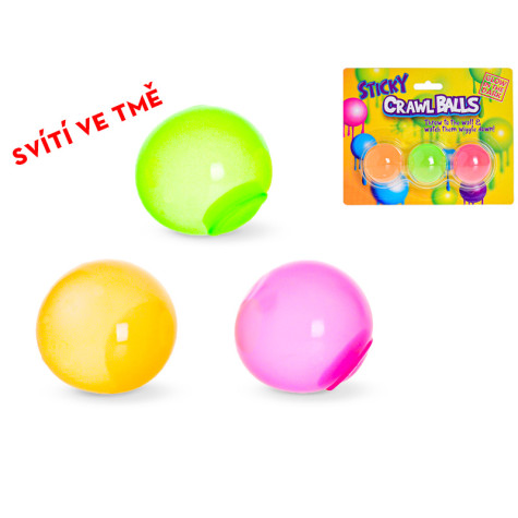 Míček lepící 4cm svítící ve tmě 3ks na kartě ~ 1