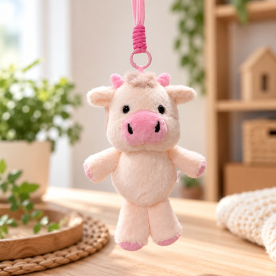Plyšová kravička přívěšek 17 cm Highland Cow - růžová