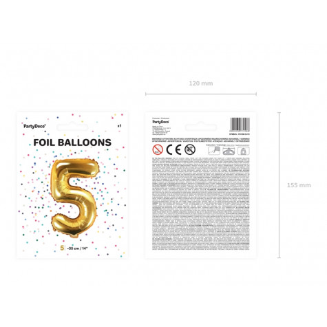 Fóliový balónek 35 cm zlatý - číslo 5 ~ 3