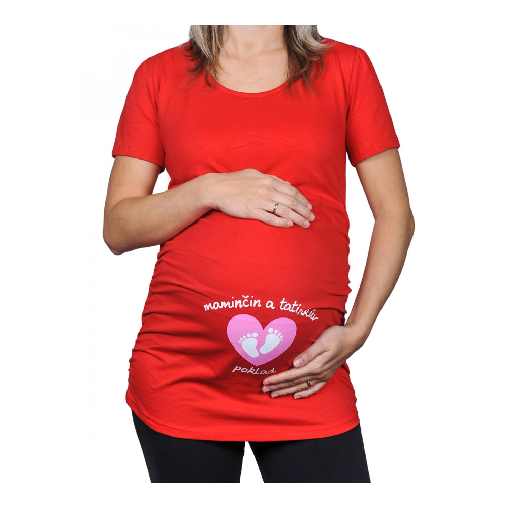 Těhotenské tričko - Maminčin a tatínkův poklad - červené - XL