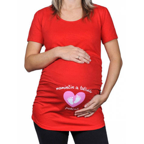 Těhotenské tričko - Maminčin a tatínkův poklad - červené - XL