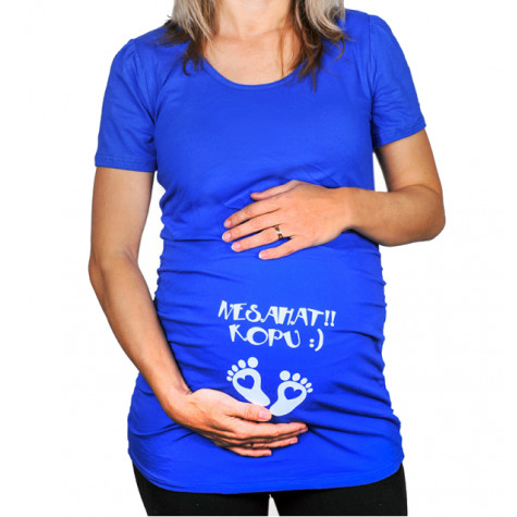Těhotenské tričko - Nesahat kopu - modré - XL