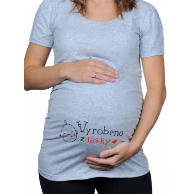 Těhotenské tričko - Vyrobeno z lásky - šedé - XL