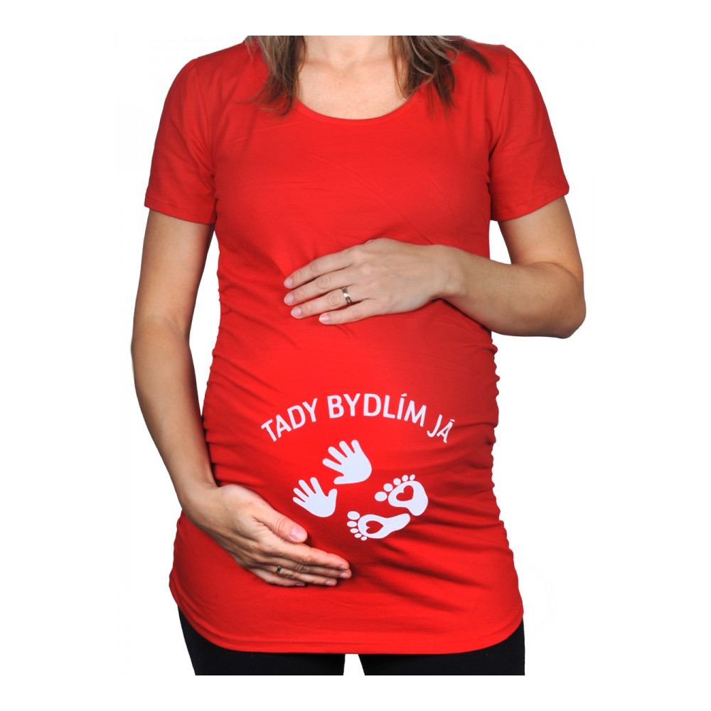 Těhotenské tričko - Tady bydlím já - červené - XL