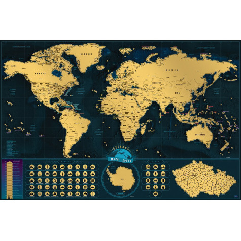Stírací mapa světa - česká verze Deluxe XL - tmavěmodrá ~ 1
