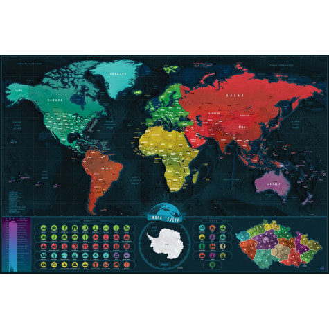 Stírací mapa světa - česká verze Deluxe XL - tmavěmodrá