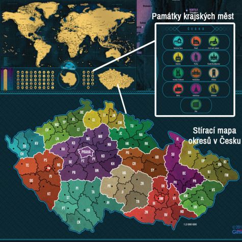 Stírací mapa světa - česká verze Deluxe XL - tmavěmodrá