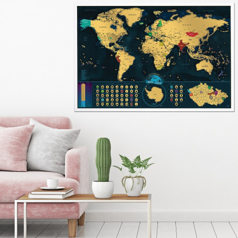 Stírací mapa světa - česká verze Deluxe XL - tmavěmodrá ~ 9