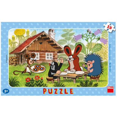 Dino Krtek na návštěvě deskové puzzle 15 dílků