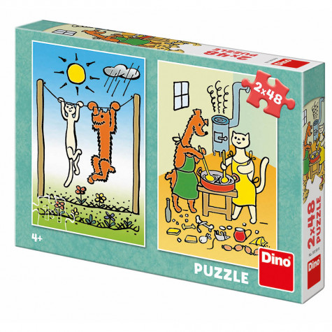 Dino Pejsek a kočička puzzle 2x48 dílků ~ 1