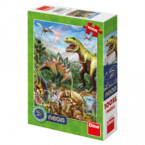 Dino Svět Dinosaurů neon puzzle 100XL dílků