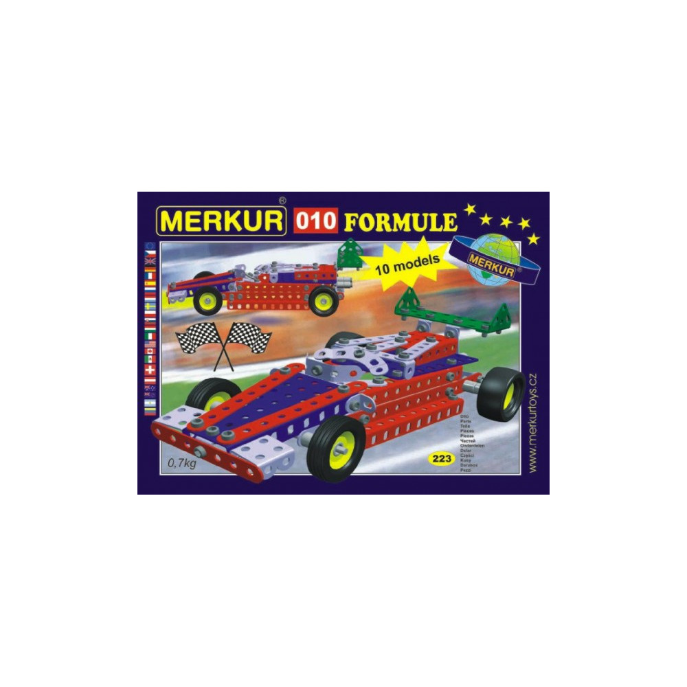 Stavebnice MERKUR 010 Formule 10 modelů 223ks v krabici 26x18x5cm