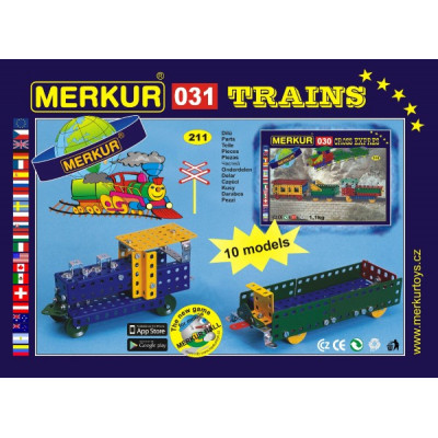 Stavebnice Merkur 031 Železniční modely 10 modelů 211ks v krabici 26x18x5cm